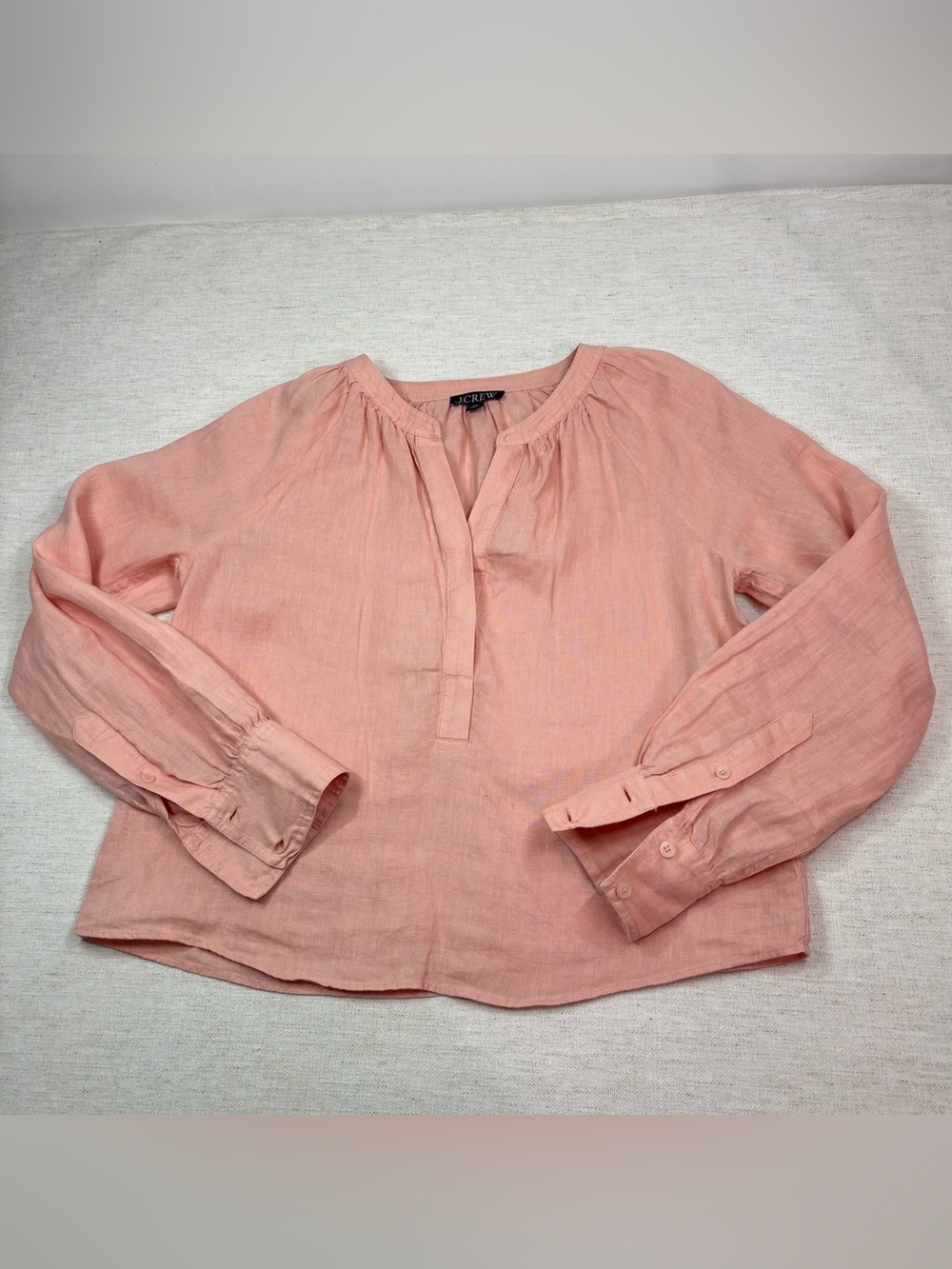 J crew women XS long sleeve 100% linen Cabana Popover top orange relaxed fit